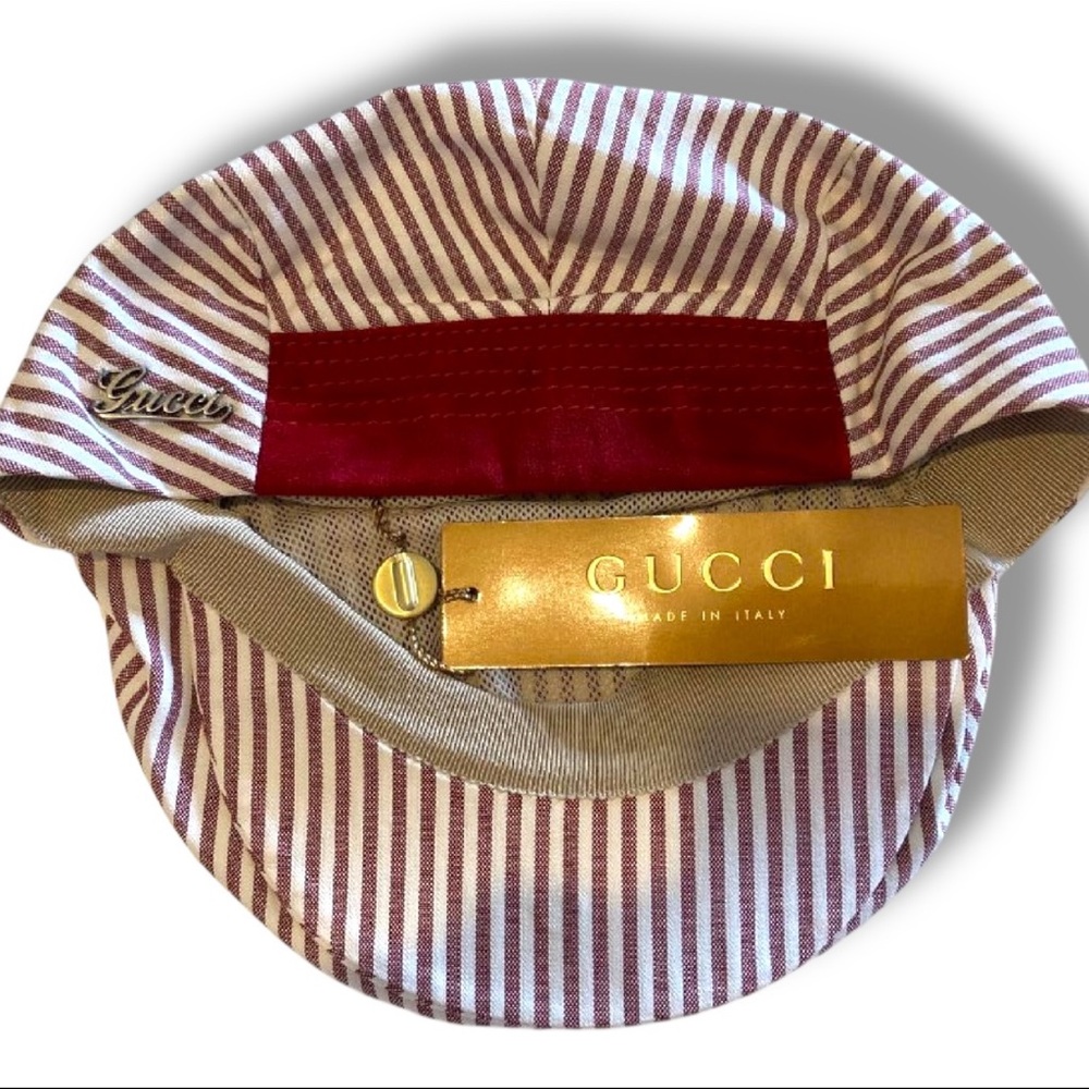 Gucci Striped Cotton Beret Hat Red & White - Picture 2 of 4